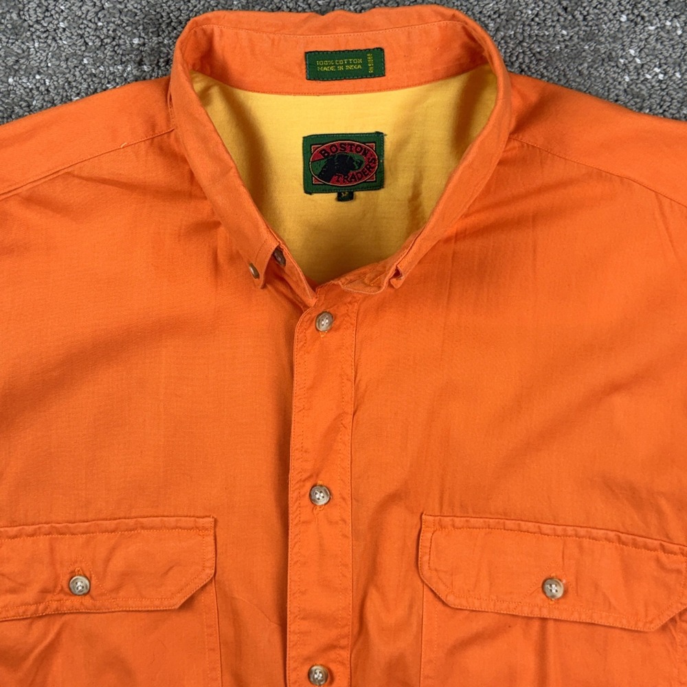 Vintage 90s Boston Traders Shirt Mens XL Orange Cotton Button Down Outdoor